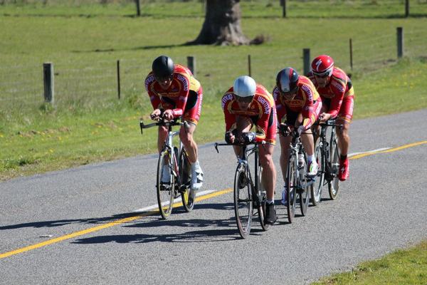 The Warmup Pushbikes Cycling Team won the Masters 25 kilometre Canterbury Team Time Trial event on Saturday.  